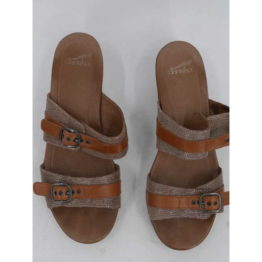 Dansko Sandals Brown Leather Wedge Slide Buckle Straps Women's Size 10.5 EU 41